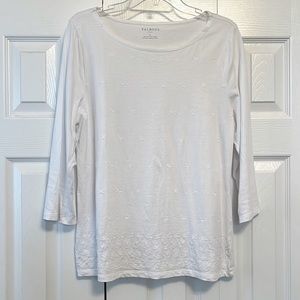 Talbots White 3/4 Sleeve Tee w/embroidered flowers Size M